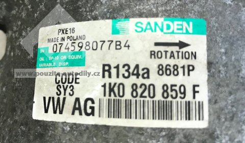 1K0820803F Kompresor klimatizace Sanden VW Audi, Seat, Škoda