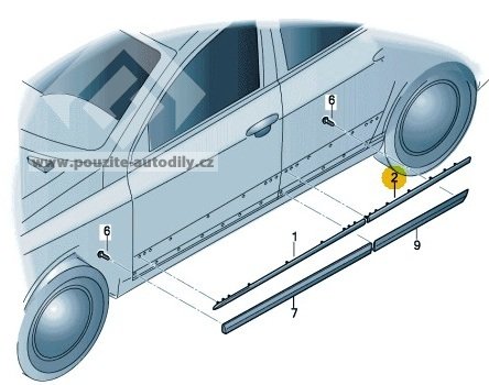 Ochranná lišta dveří, střední VW Passat B6, 3C0853753C 2ZZ