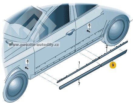 Ochranná lišta dveří, spodní VW Passat B6, 3C0854949A 9B9