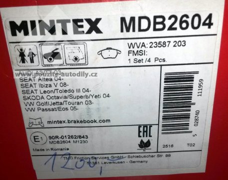 Sada brzdových destiček, MINTEX MDB2604, VW
