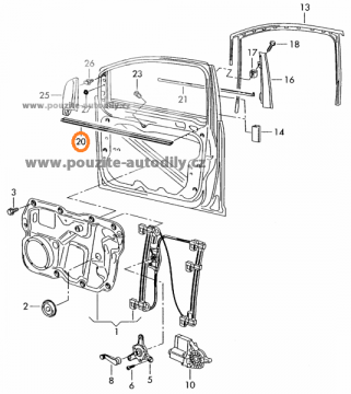 Těsnění okna stírací vpředu vlevo VW Caddy, 2K0837471