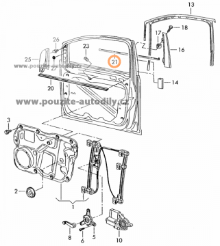 Těsnění okna stírací, vpravo vně, vpředu 2K0837478A VW Caddy