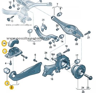 Rameno zadní nápravy vlevo, držák ložisek 5Q0505223D VW