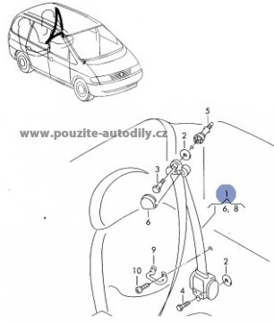 Bezpečnostní pás vzadu vlevo 7M0857815N, originál VW Sharan