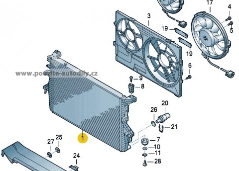 Chladič vodní VW Transportér T5, 7H0121253G, 7H0121253J