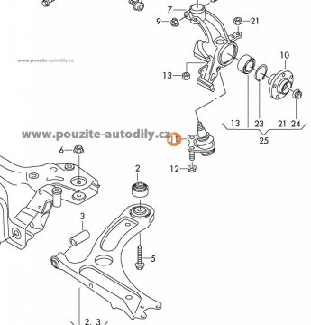 Kulový čep ramene L/P 6R0407365A, 6R0407366A Škoda