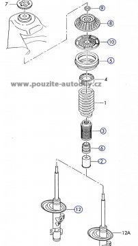 Těhlice s nábojkou, tlumič + uložení vpředu vlevo VW T5