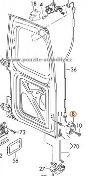 Páčka vnitřní pro pravé křídlové dveře VW Caddy, 2K0827185