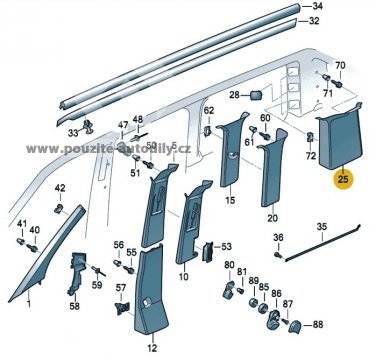 Kryt vzadu sloupku D 7H0853215 vlevo nahoře VW T5 Multivan