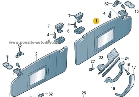 Sluneční clona bez zrcátka vpravo 7H2857552B VW T5