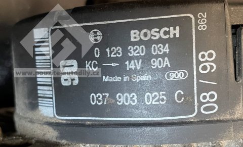 037903025C Alternátor 90A Bosch 0123310037, VW Golf IV