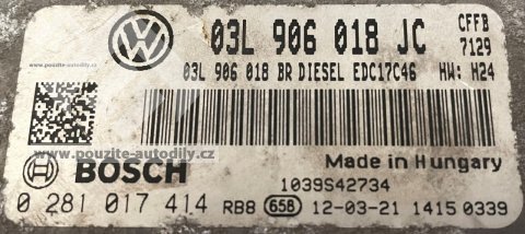 03L906018JC, Bosch 0281017414, řídící jednotka motoru CFFB 2.0TDi CR, VW Golf 5K Škoda Superb II 3T