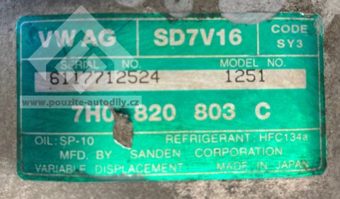 7H0820803C Kompresor klimatizace Sanden VW Caddy, Transportér T5