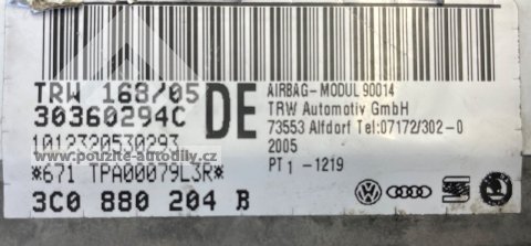 3C0880204B Airbag spolujezdce VW Passat B6, Passat CC