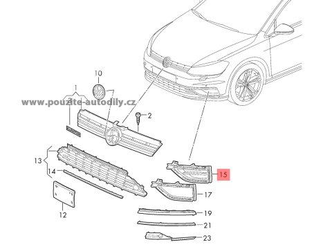 5G0853211G Mřížka do předního nárazníku vlevo VW Golf VII 5G 11.16-19 lift