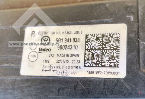 5G1941034 Světlomet LED xenon přední pravý Valeo 90024310 VW GOLF VII 5G0 13-17