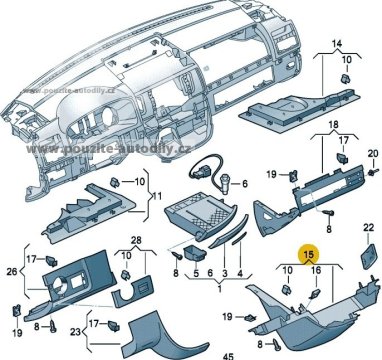 Plast pod palubovku střed 7H5858335D / 7H5858105F VW Transportér T5