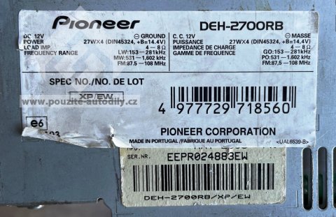 Pioneer DEH-2700RB Autorádio s CD přehrávačem a podporou formátu CD-R/RW