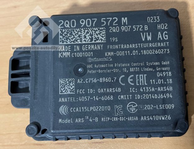 Řídící jednotka ACC 2Q0907572M radar nový, Audi, Škoda, VW, Seat